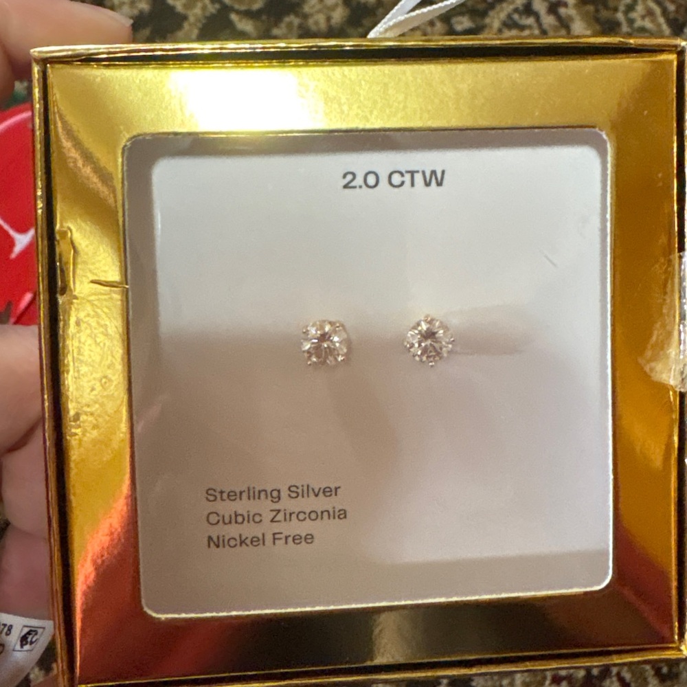 NIB Nordstrom Sterling Silver Cubic Zirconia Round Stud Earrings